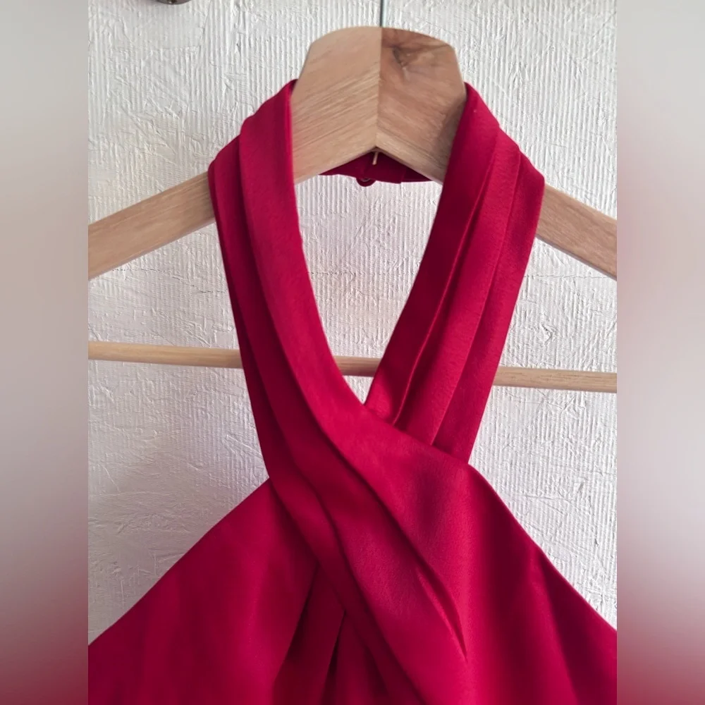 NWT BHLDN Anthropologie Red Halter Open Back Satin Effect Maxi Gown Dress - Picture 8 of 11